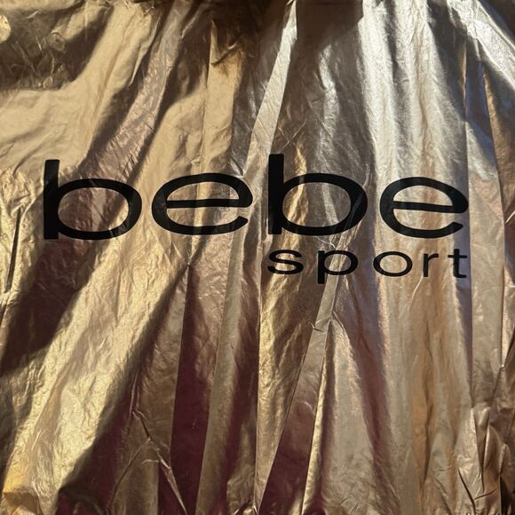 NWT Bebe Sport Womens Gold Hooded Metallic Full Zip Windbreaker Jacket Large - Picture 7 of 16